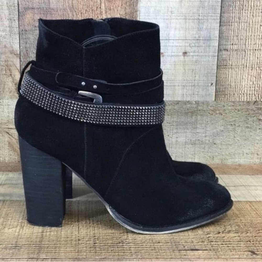 Nine West Black Leather Studded Zaza X5 Ankle Boots Womens Size 8 Heeled‎ Bootie